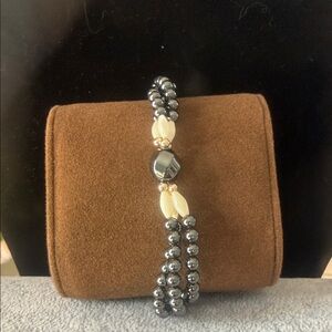 Elegant Black and Cream Beaded hematite  Bracelet